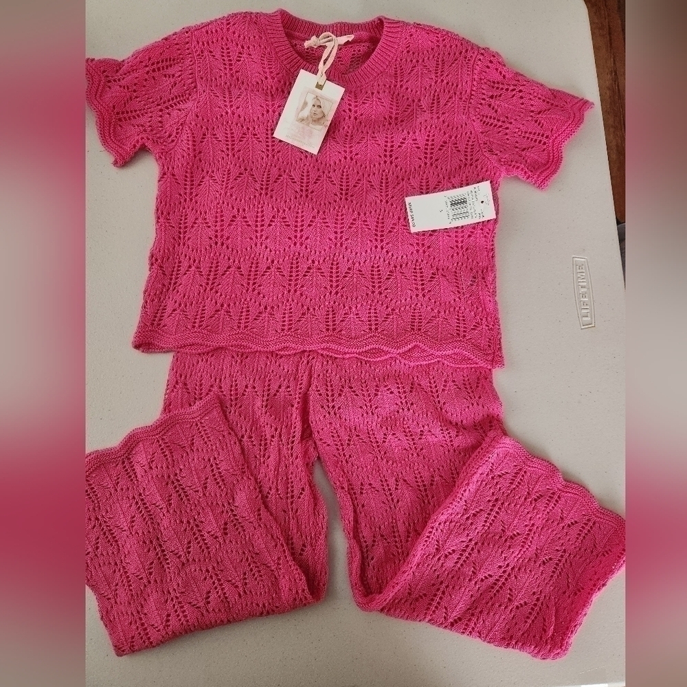 Jessica Simpson Hot Pink Knit Pant & Top matching set, Size 6x, NWT